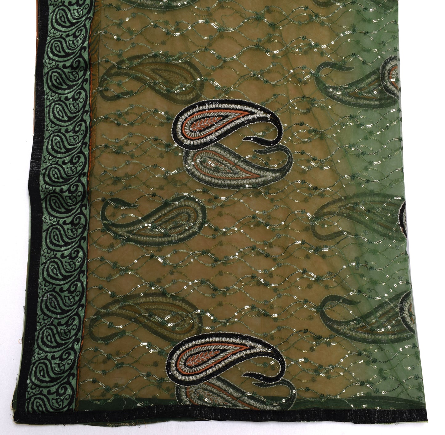Sushila Vintage Indian Dupatta Net Mesh Embroidered Long Stole Scarves Veil