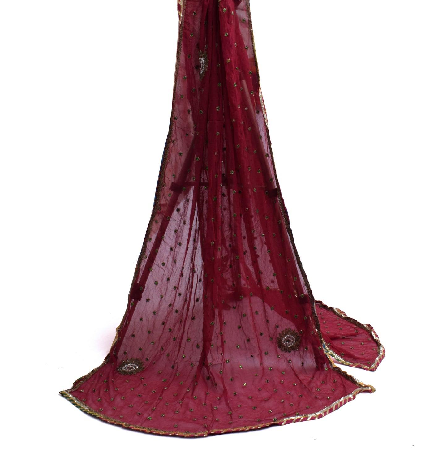 Sushila Vintage Indian Dupatta Pure Georgette Silk Embroidered Long Stole Veil