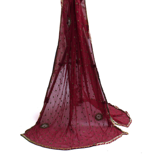 Sushila Vintage Indian Dupatta Pure Georgette Silk Embroidered Long Stole Veil