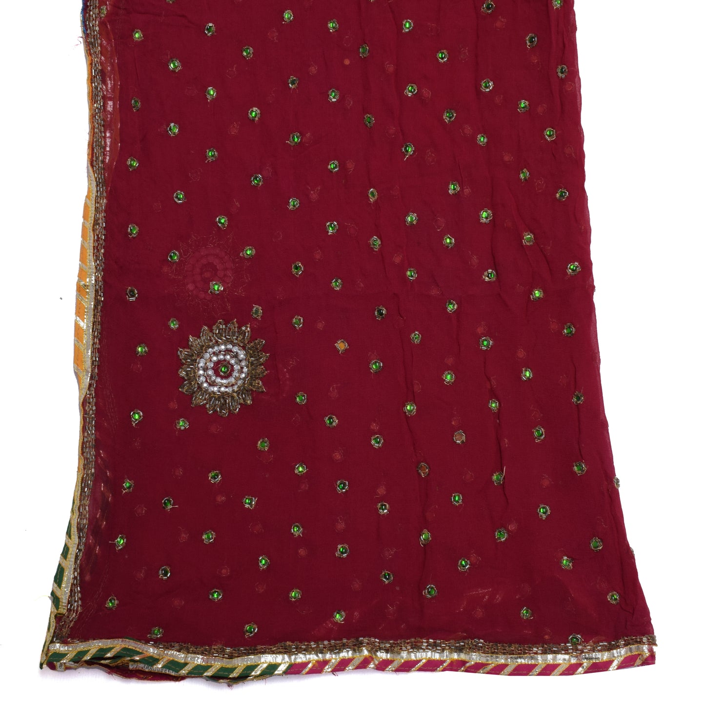 Sushila Vintage Indian Dupatta Pure Georgette Silk Embroidered Long Stole Veil