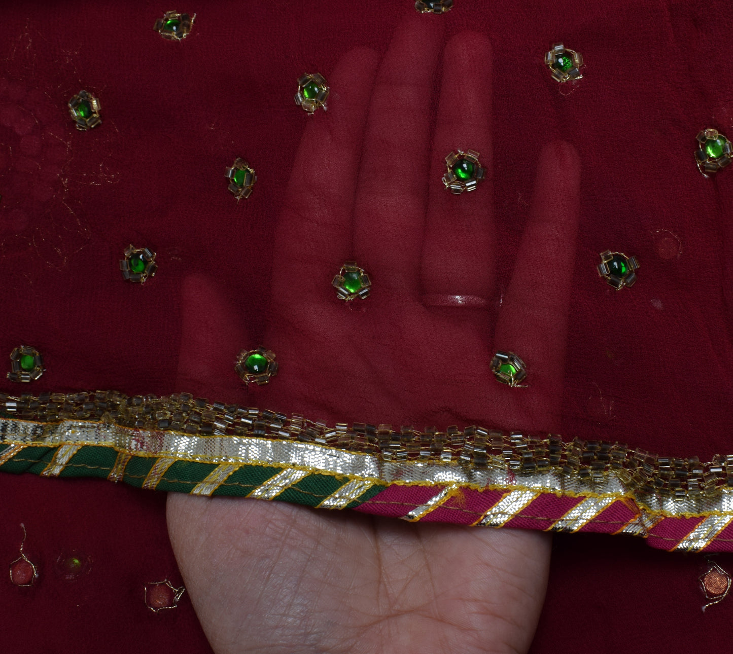 Sushila Vintage Indian Dupatta Pure Georgette Silk Embroidered Long Stole Veil