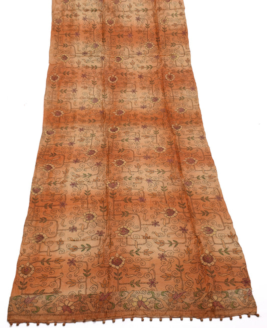 Sushila Vintage Indian Dupatta 100% Pure Silk Hand Embroidered Long Stole Veil