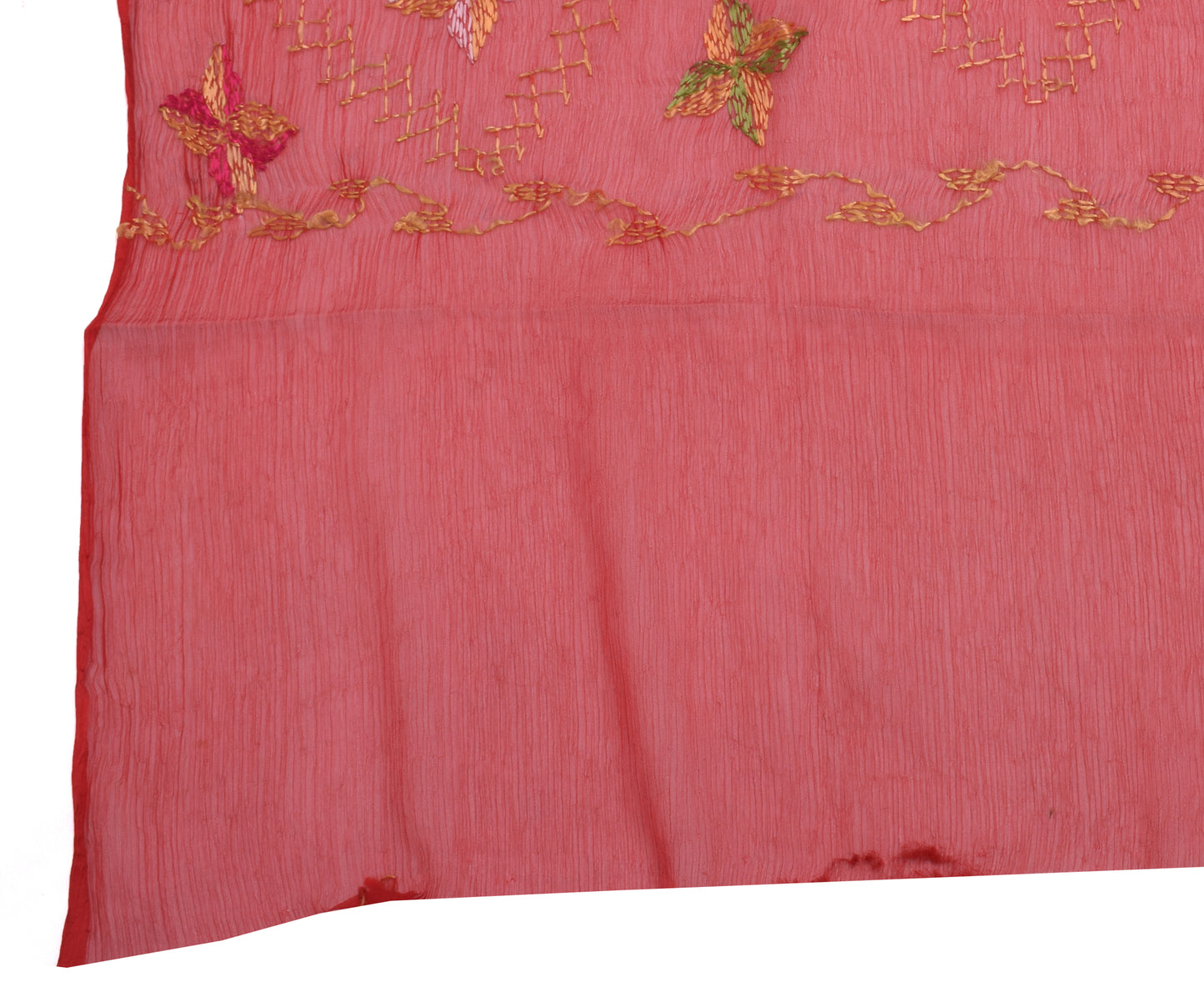 Sushila Vintage Red Dupatta Blend Chiffon Silk Embroidered Long Stole Veil Wrap