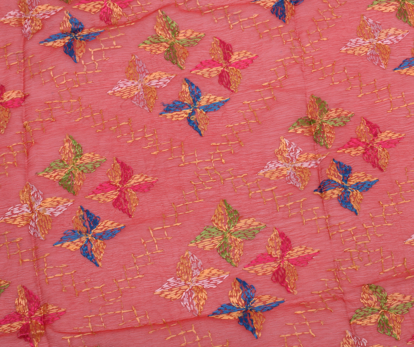 Sushila Vintage Red Dupatta Blend Chiffon Silk Embroidered Long Stole Veil Wrap