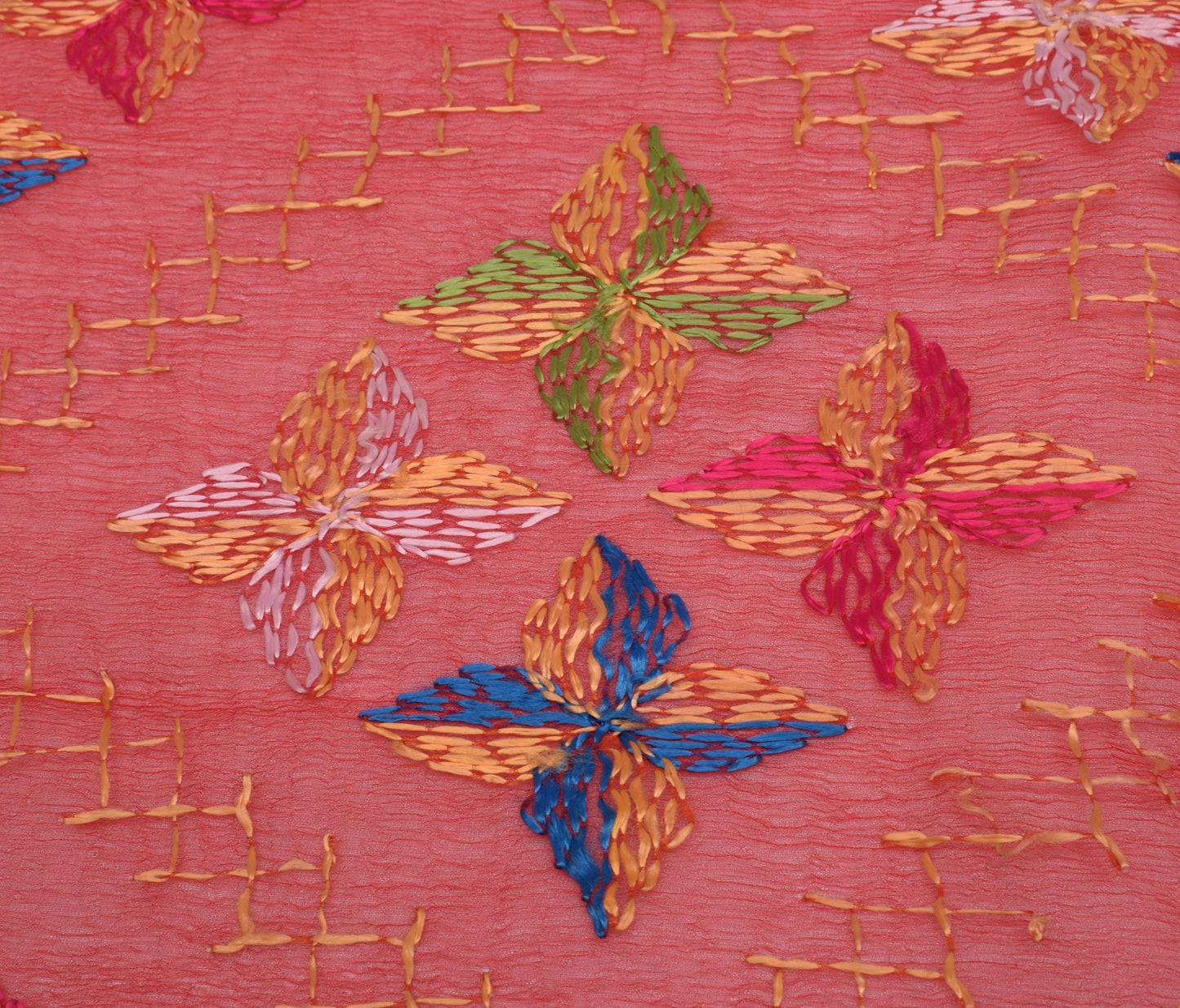 Sushila Vintage Red Dupatta Blend Chiffon Silk Embroidered Long Stole Veil Wrap