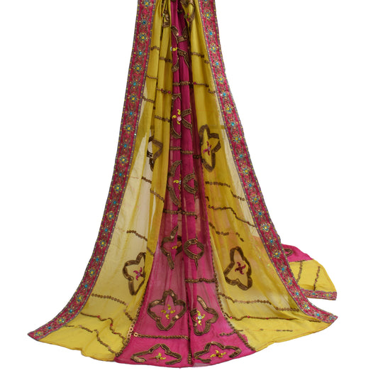 Sushila Vintage Indian Dupatta Blend Chiffon Silk Beaded Long Stole Veil Scarves