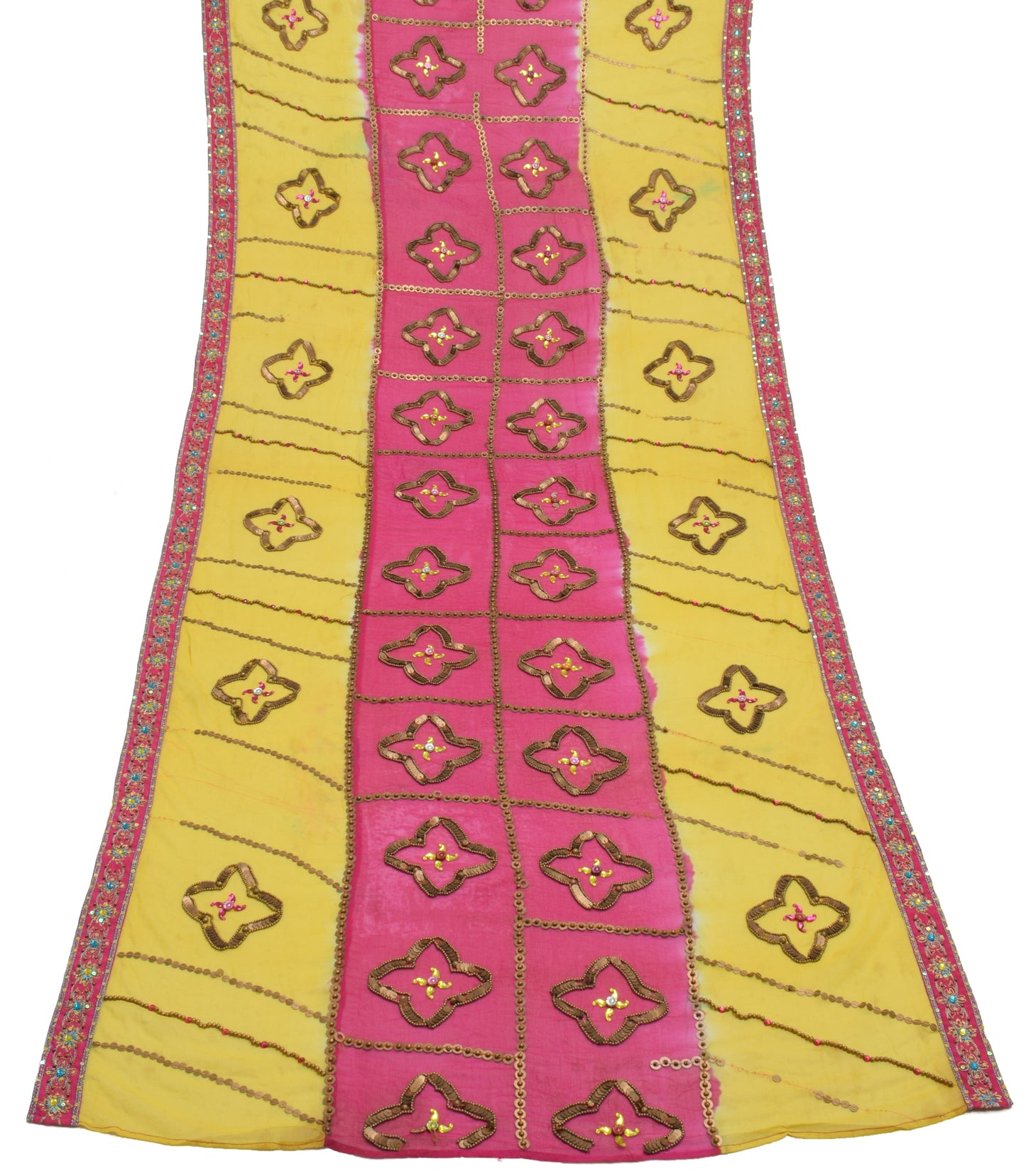 Sushila Vintage Indian Dupatta Blend Chiffon Silk Beaded Long Stole Veil Scarves