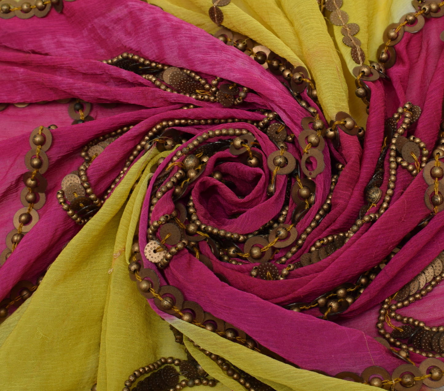 Sushila Vintage Indian Dupatta Blend Chiffon Silk Beaded Long Stole Veil Scarves