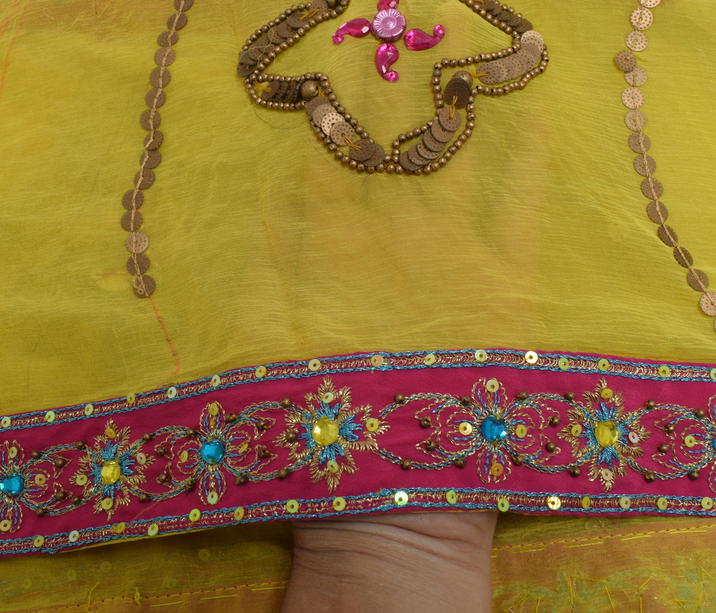 Sushila Vintage Indian Dupatta Blend Chiffon Silk Beaded Long Stole Veil Scarves