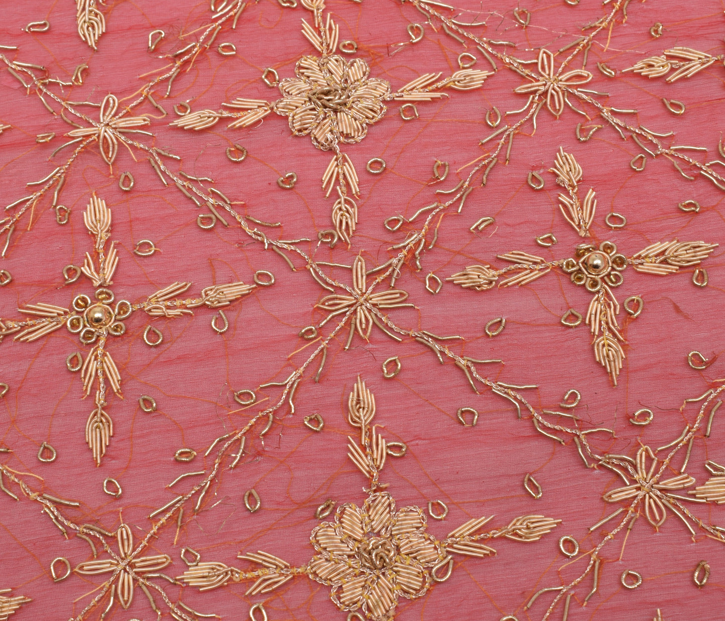 Sushila Vintage Red Indian Dupatta 100% Pure Chiffon Hand Beaded Long Stole Veil