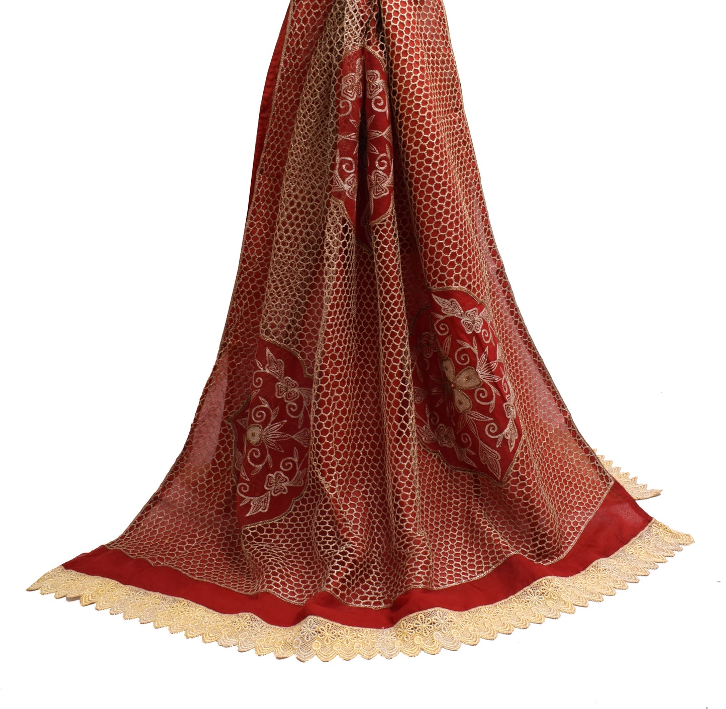 Sushila Vintage Red Indian Dupatta Blend Georgette Silk Long Stole Scarves