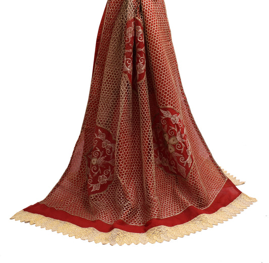 Sushila Vintage Red Indian Dupatta Blend Georgette Silk Long Stole Scarves