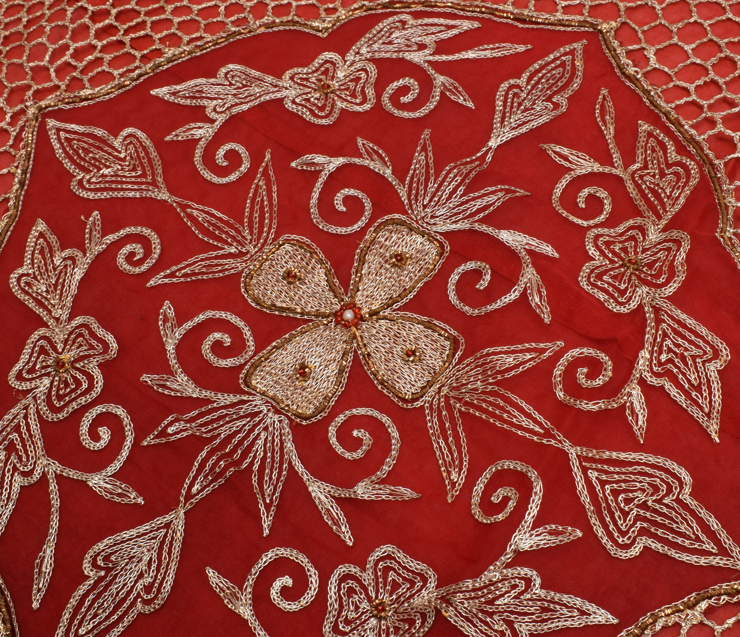 Sushila Vintage Red Indian Dupatta Blend Georgette Silk Long Stole Scarves