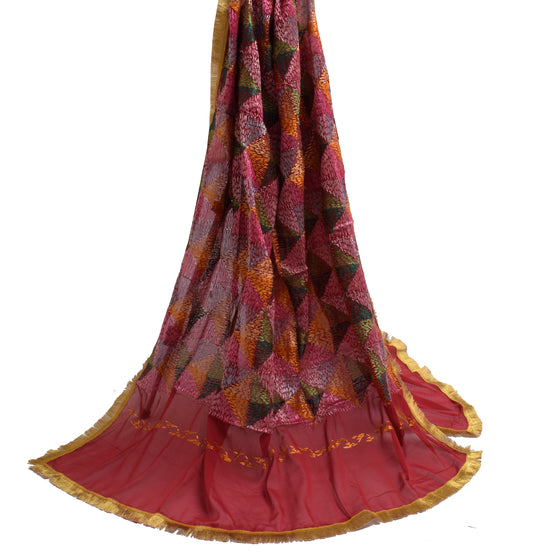 Sushila Vintage Maroon Dupatta Blend Chiffon Phulkari Embroidered Long Stole