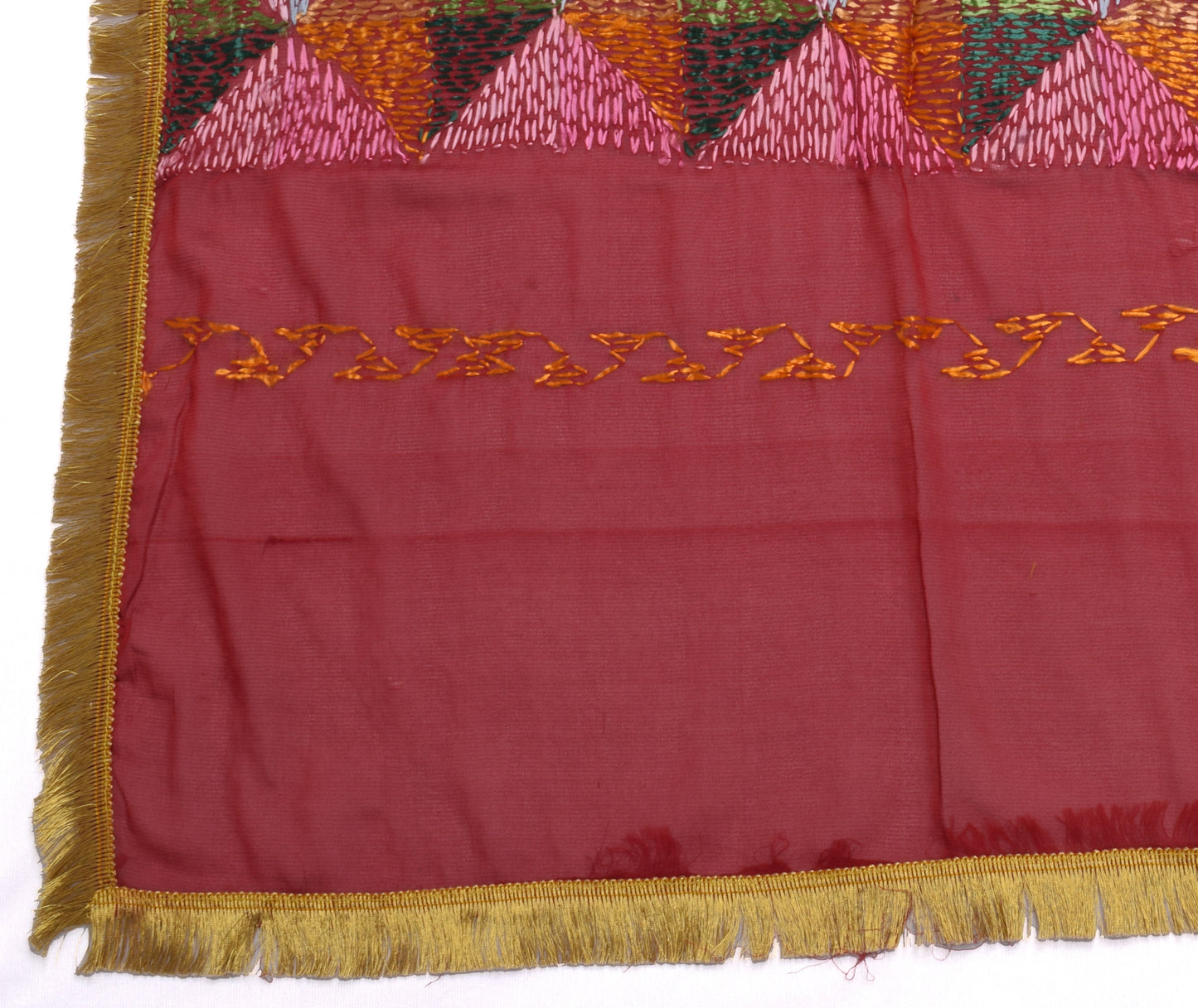 Sushila Vintage Maroon Dupatta Blend Chiffon Phulkari Embroidered Long Stole