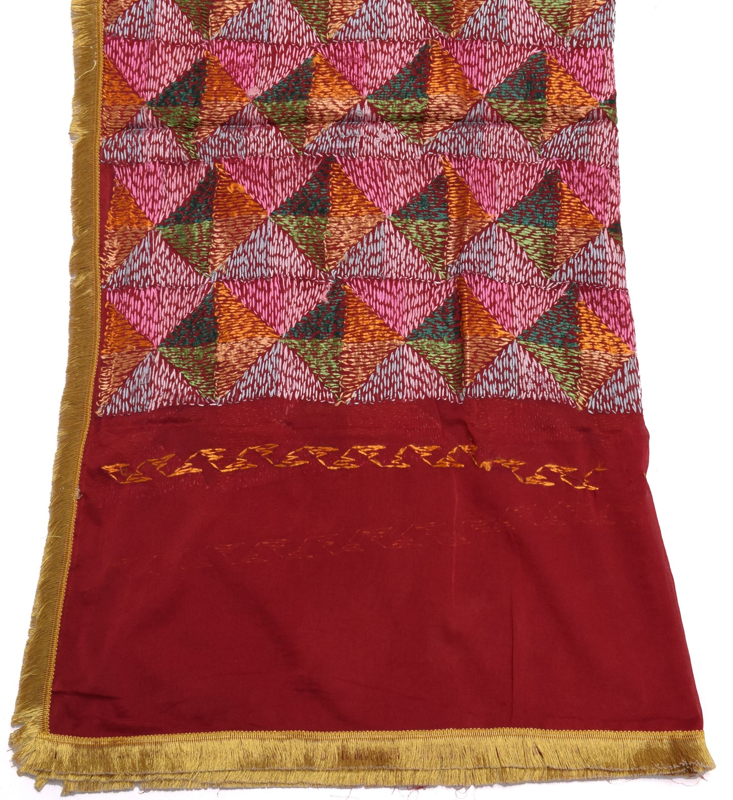 Sushila Vintage Maroon Dupatta Blend Chiffon Phulkari Embroidered Long Stole