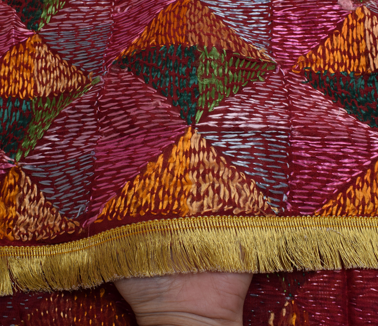Sushila Vintage Maroon Dupatta Blend Chiffon Phulkari Embroidered Long Stole