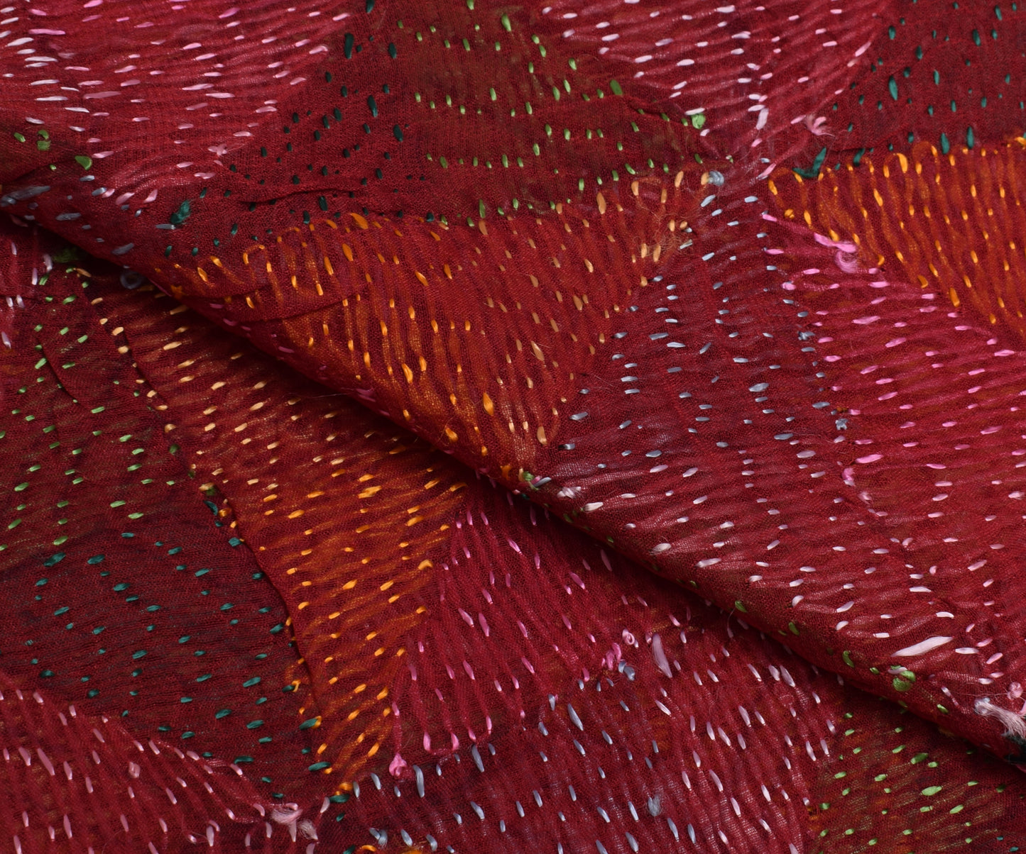 Sushila Vintage Maroon Dupatta Blend Chiffon Phulkari Embroidered Long Stole