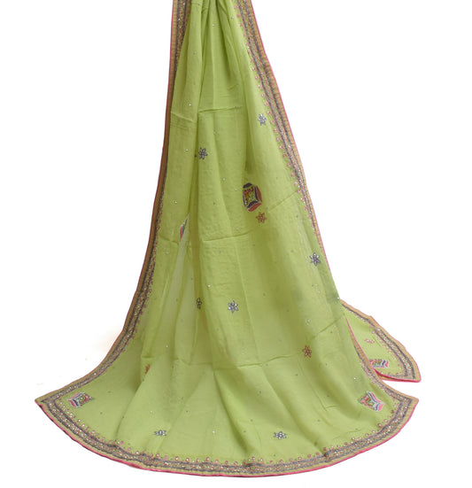 Sushila Vintage Pista Green Dupatta Pure Georgette Silk Embroidered Long Stole