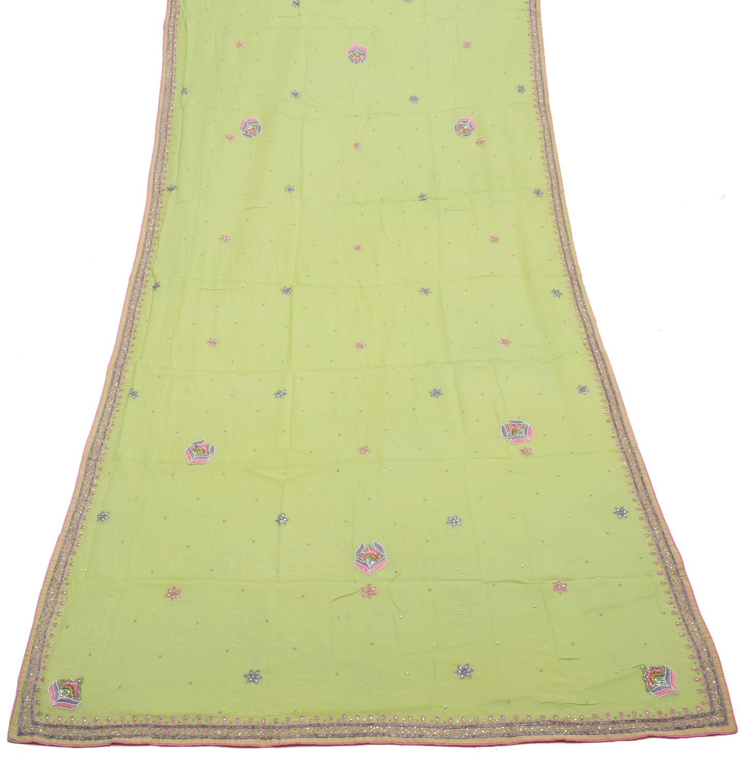 Sushila Vintage Pista Green Dupatta Pure Georgette Silk Embroidered Long Stole
