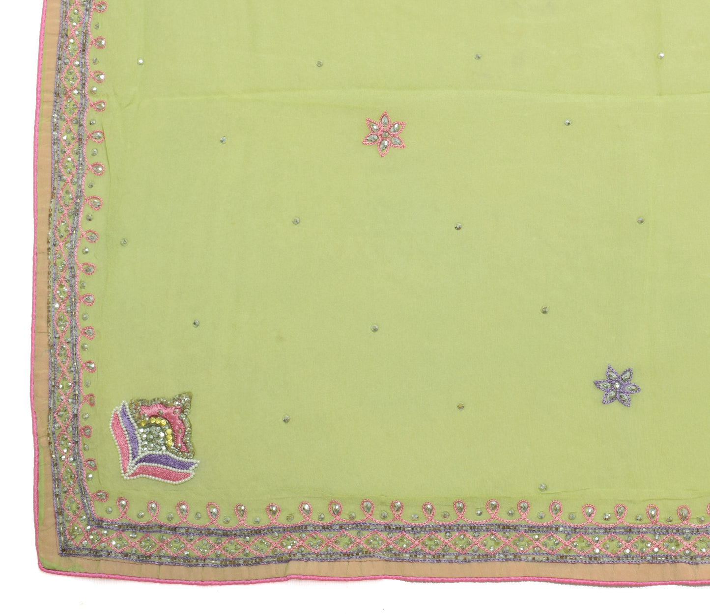 Sushila Vintage Pista Green Dupatta Pure Georgette Silk Embroidered Long Stole