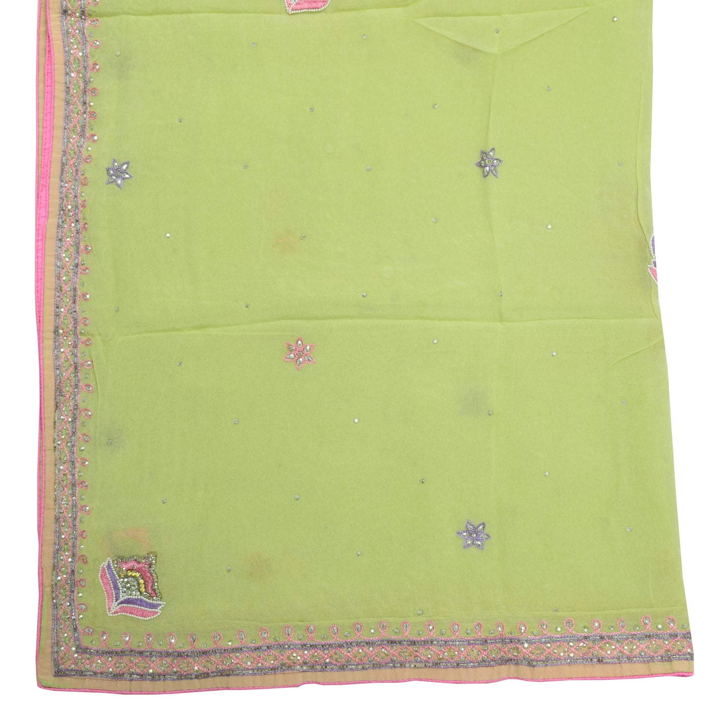 Sushila Vintage Pista Green Dupatta Pure Georgette Silk Embroidered Long Stole