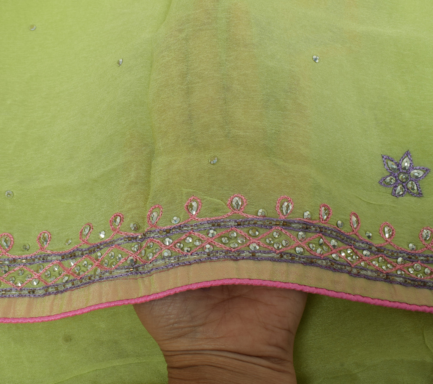 Sushila Vintage Pista Green Dupatta Pure Georgette Silk Embroidered Long Stole