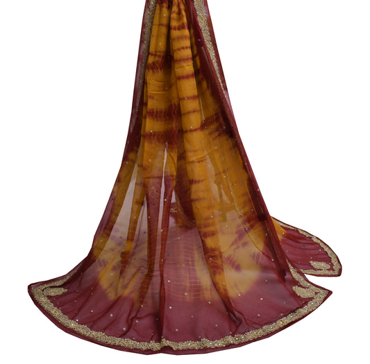 Sushila Vintage Mustard Dupatta Pure Georgette Silk Hand Beaded Long Stole Hijab