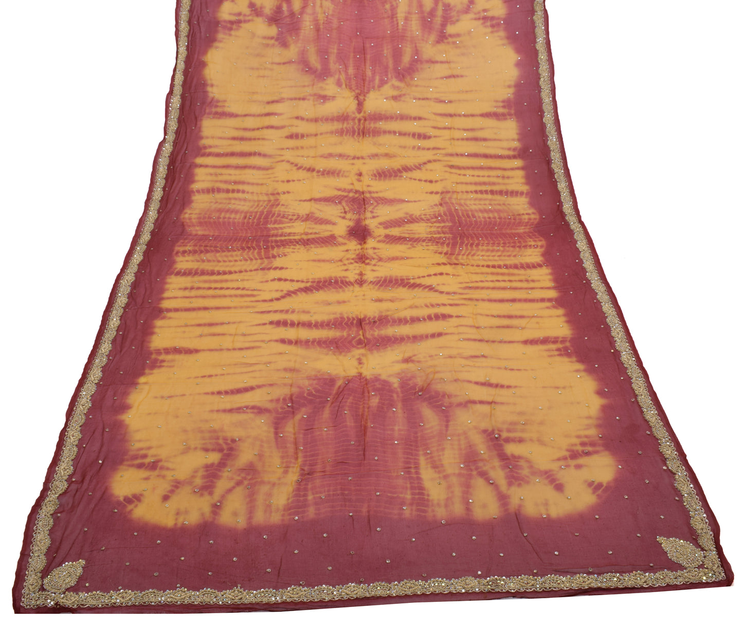 Sushila Vintage Mustard Dupatta Pure Georgette Silk Hand Beaded Long Stole Hijab
