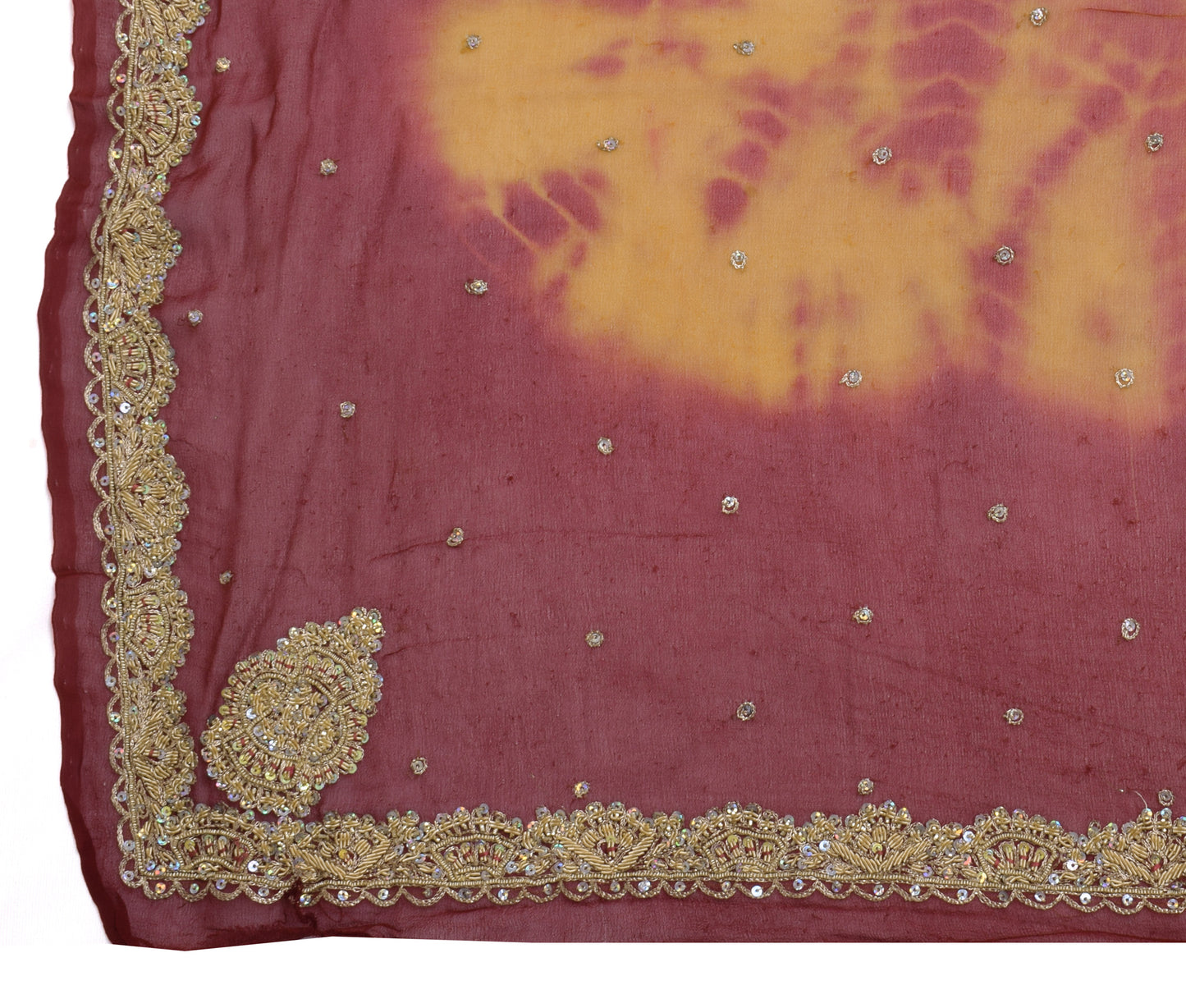 Sushila Vintage Mustard Dupatta Pure Georgette Silk Hand Beaded Long Stole Hijab