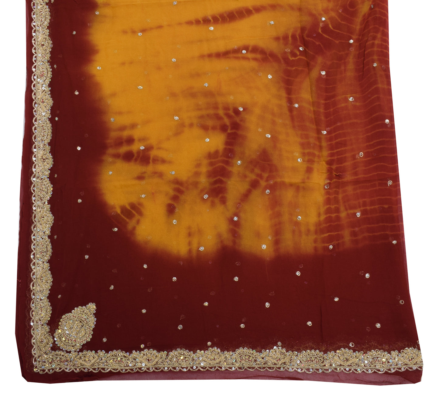 Sushila Vintage Mustard Dupatta Pure Georgette Silk Hand Beaded Long Stole Hijab