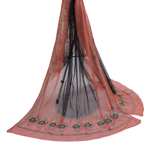 Sushila Vintage Black Dupatta Net Mesh Hand Beaded Long Stole Veil Scarves