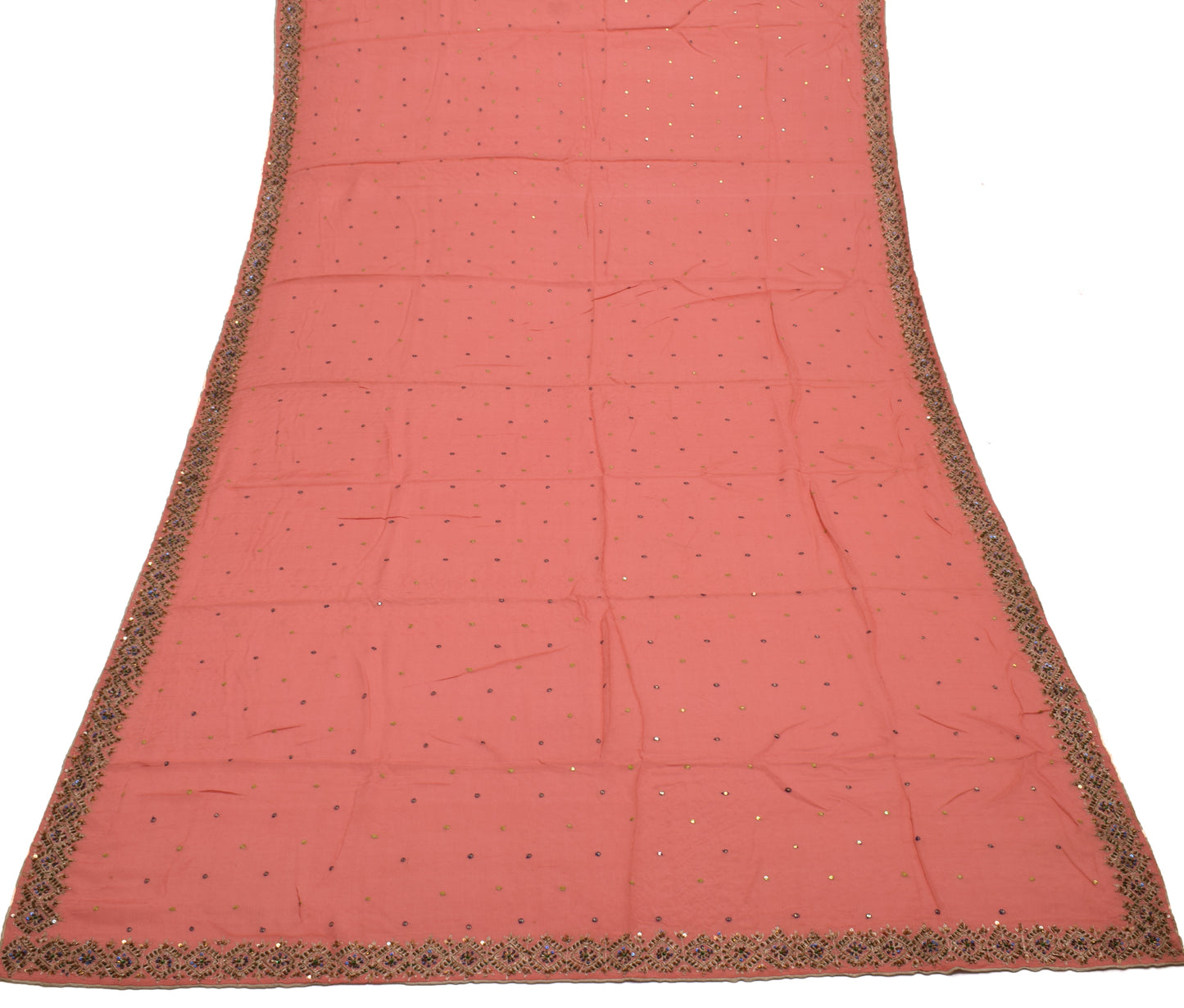 Sushila Vintage Peach Dupatta Pure Chiffon Hand Beaded Long Stole Veil Scarves