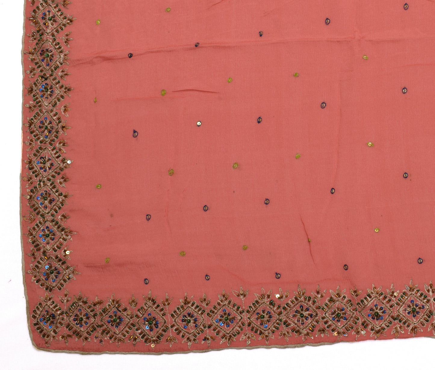 Sushila Vintage Peach Dupatta Pure Chiffon Hand Beaded Long Stole Veil Scarves