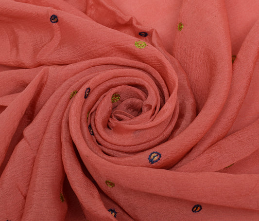 Sushila Vintage Peach Dupatta Pure Chiffon Hand Beaded Long Stole Veil Scarves