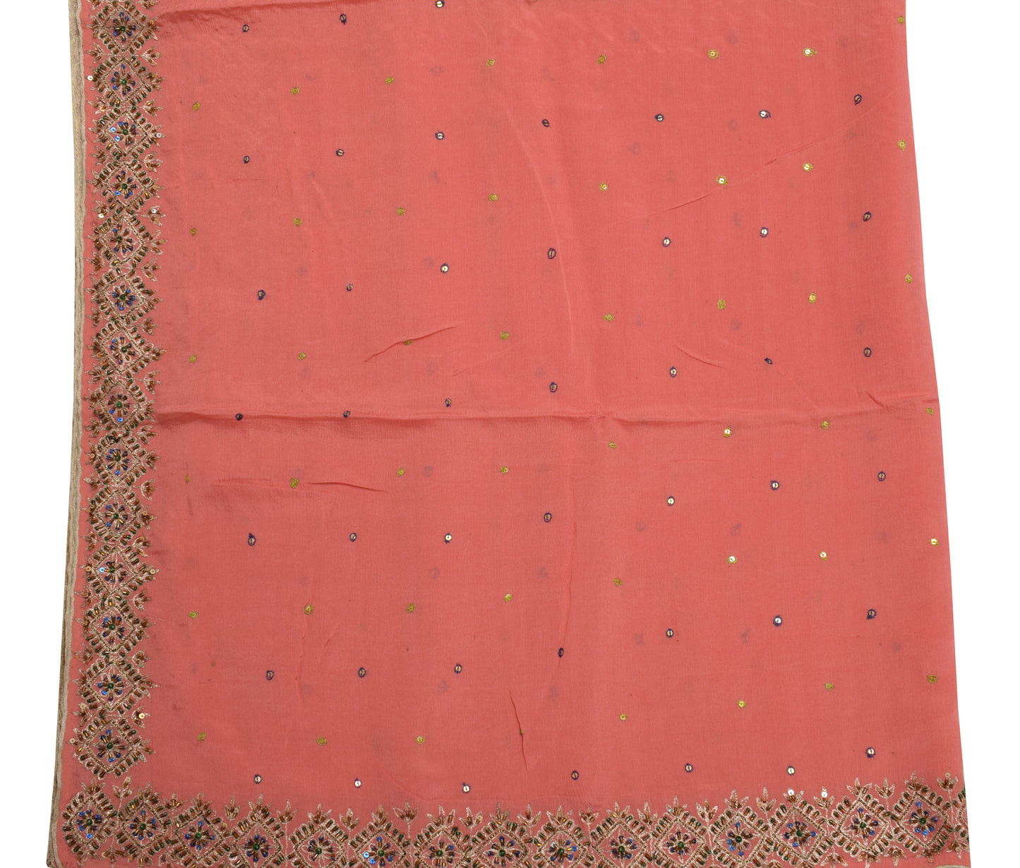 Sushila Vintage Peach Dupatta Pure Chiffon Hand Beaded Long Stole Veil Scarves