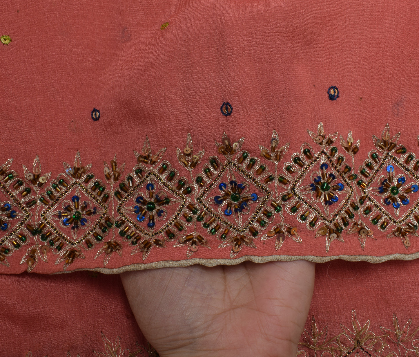 Sushila Vintage Peach Dupatta Pure Chiffon Hand Beaded Long Stole Veil Scarves
