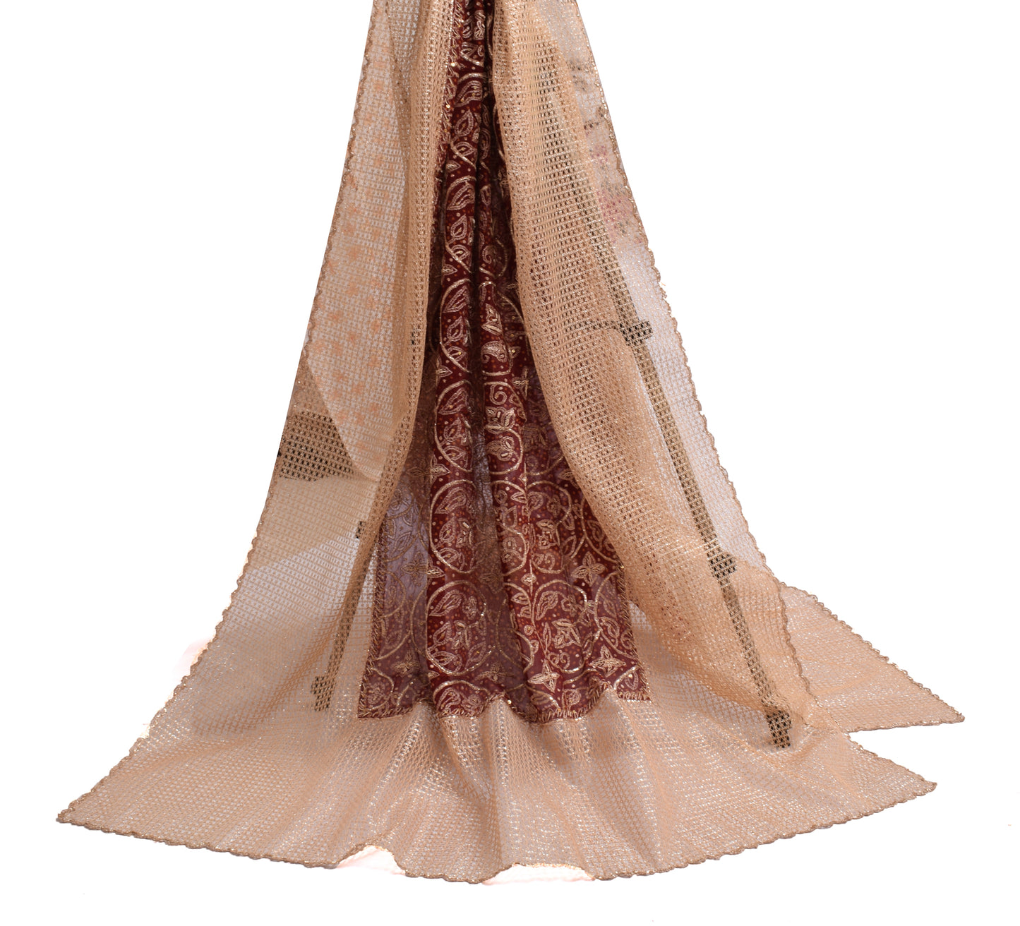 Sushila Vintage Maroon Dupatta Blend Georgette Silk Hand Beaded Long Stole Wrap