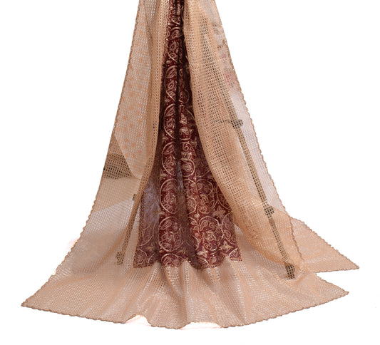 Sushila Vintage Maroon Dupatta Blend Georgette Silk Hand Beaded Long Stole Wrap