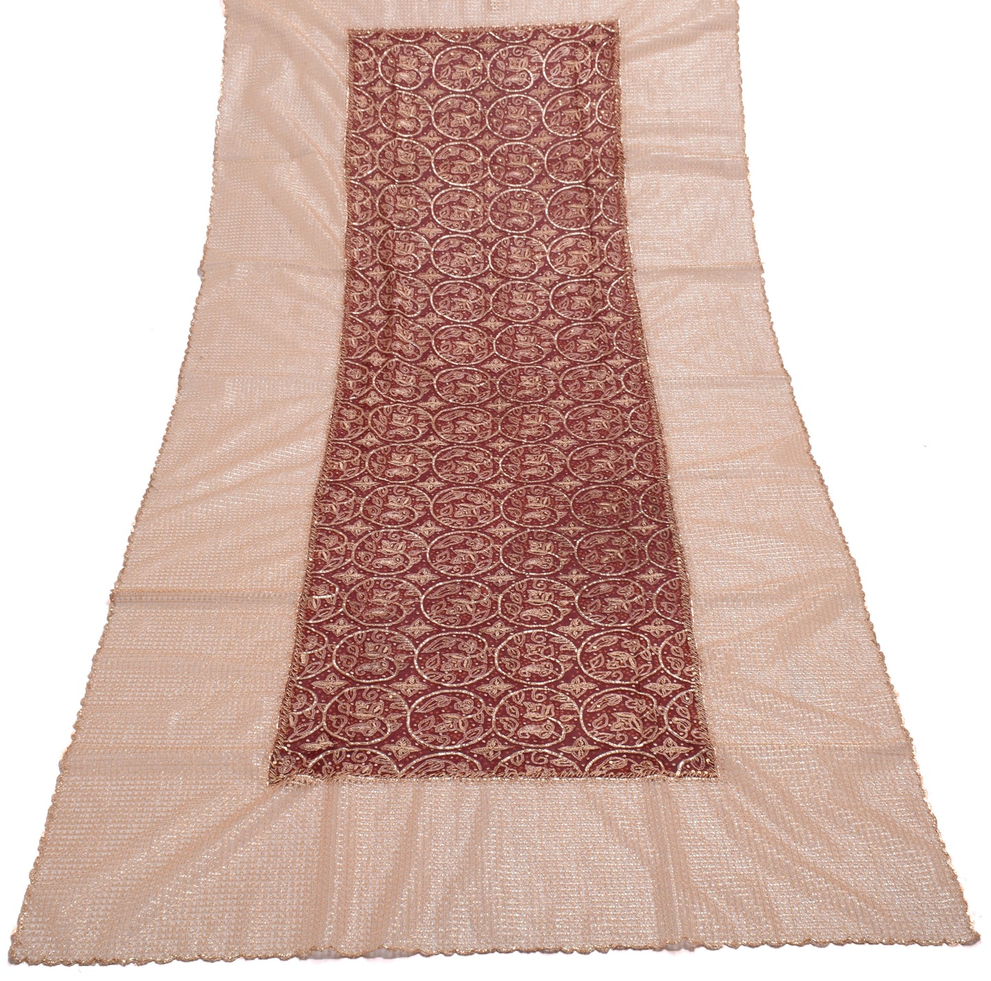 Sushila Vintage Maroon Dupatta Blend Georgette Silk Hand Beaded Long Stole Wrap