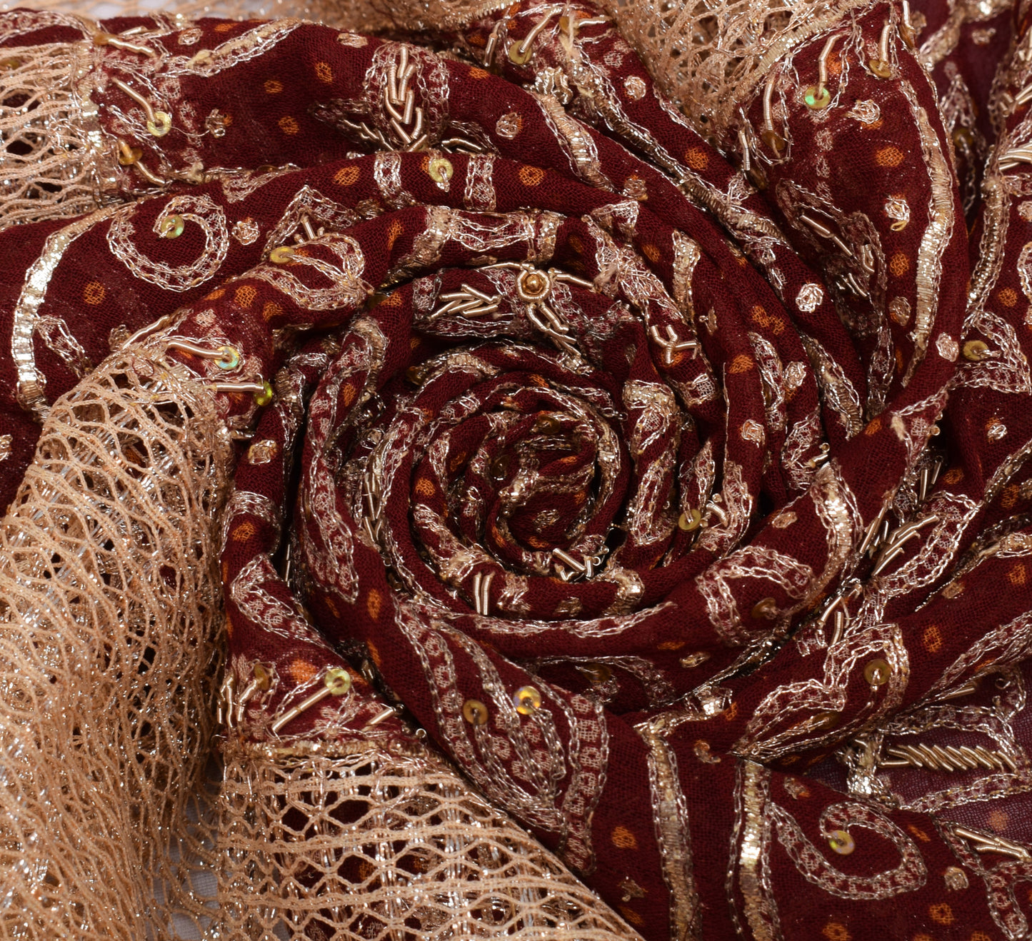 Sushila Vintage Maroon Dupatta Blend Georgette Silk Hand Beaded Long Stole Wrap