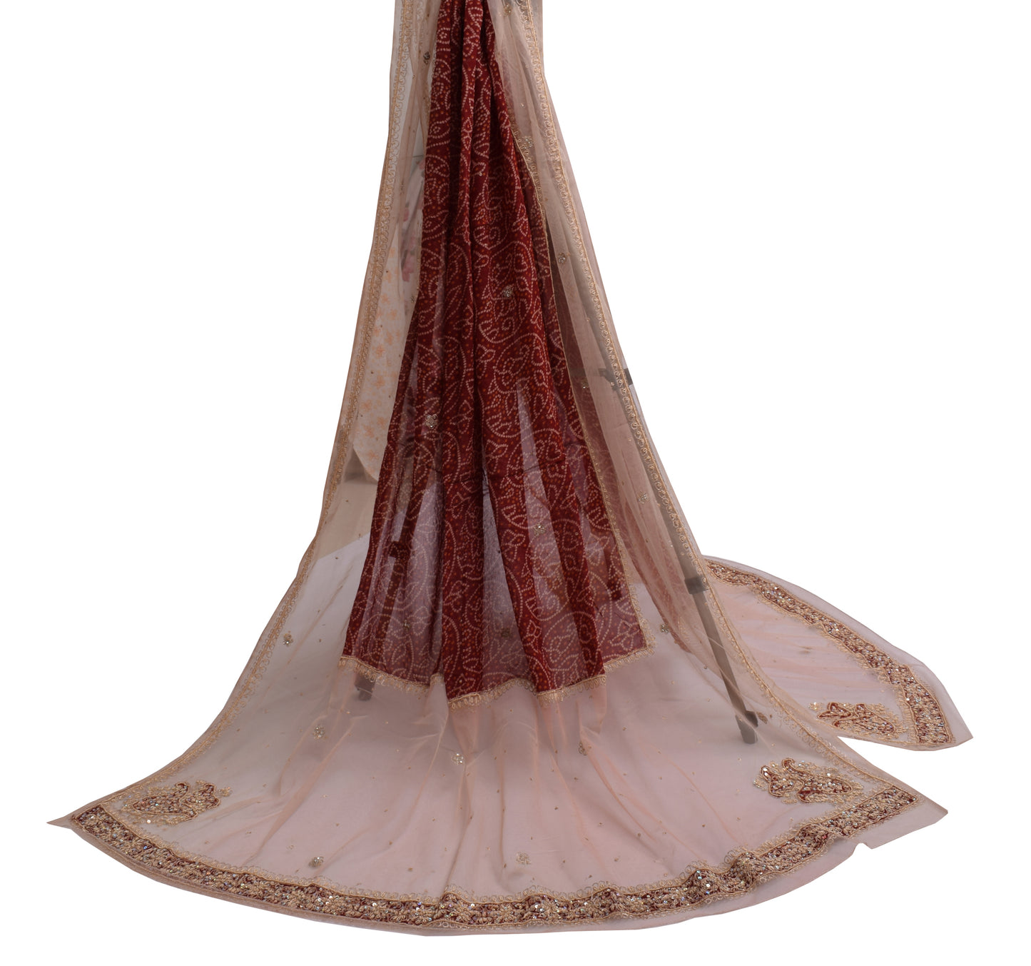Sushila Vintage Maroon Dupatta Blend Georgette Hand Beaded Long Stole Veil