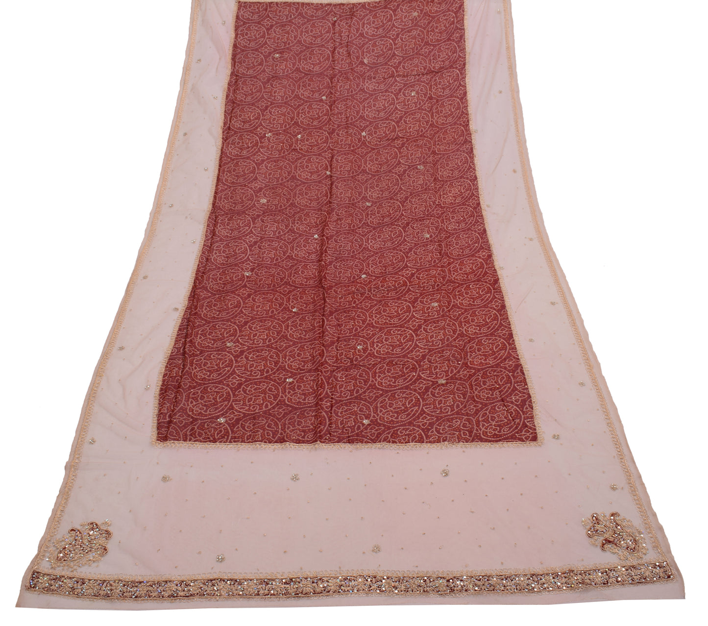 Sushila Vintage Maroon Dupatta Blend Georgette Hand Beaded Long Stole Veil