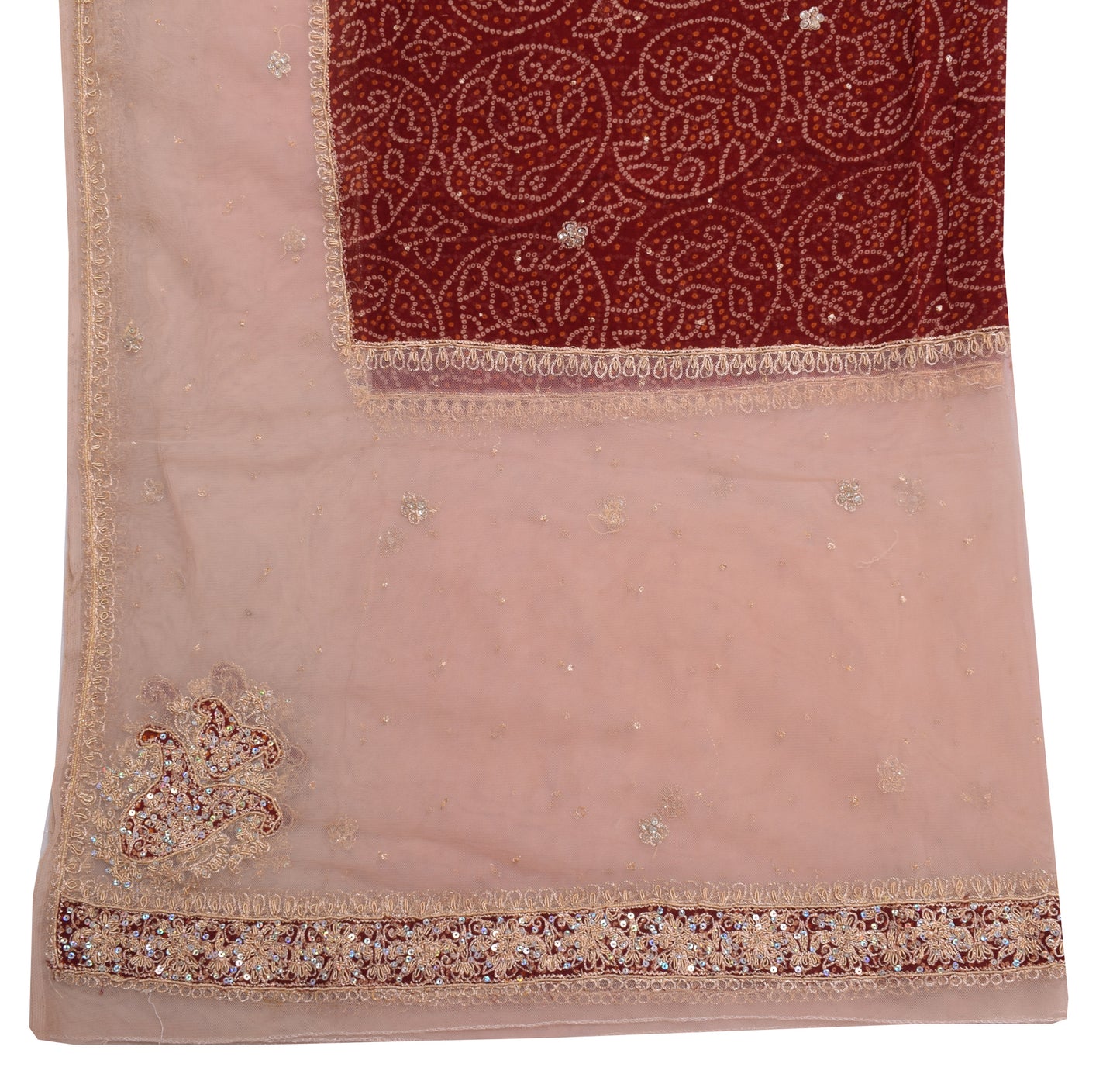 Sushila Vintage Maroon Dupatta Blend Georgette Hand Beaded Long Stole Veil