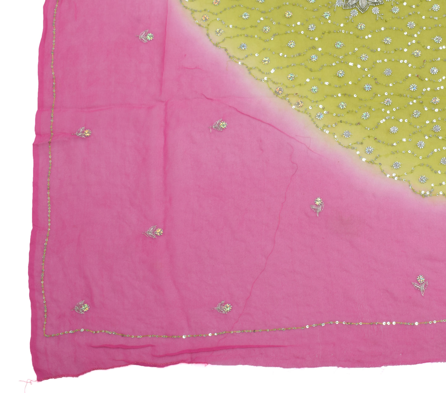 Sushila Vintage Green Dupatta Pure Georgette Silk Beaded Long Stole Veil Scarves
