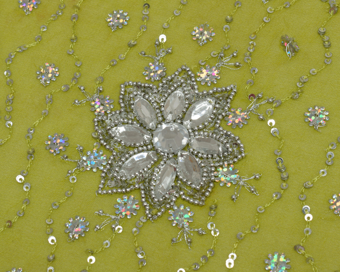 Sushila Vintage Green Dupatta Pure Georgette Silk Beaded Long Stole Veil Scarves