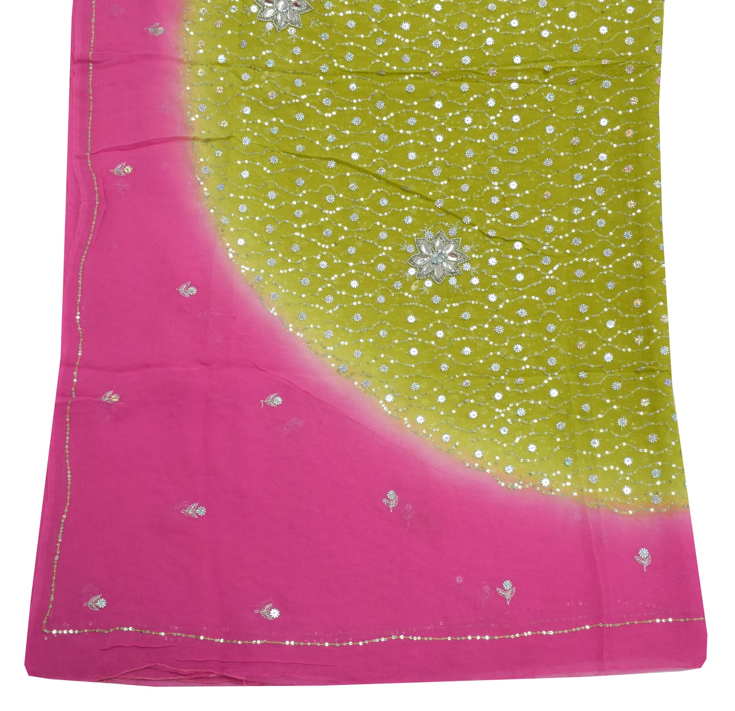 Sushila Vintage Green Dupatta Pure Georgette Silk Beaded Long Stole Veil Scarves