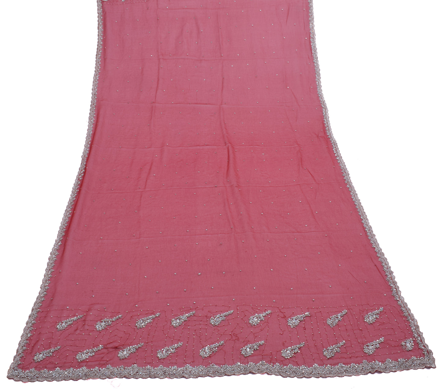 Sushila Vintage Red Dupatta Blend Georgette Silk Hand Beaded Long Stole Veil