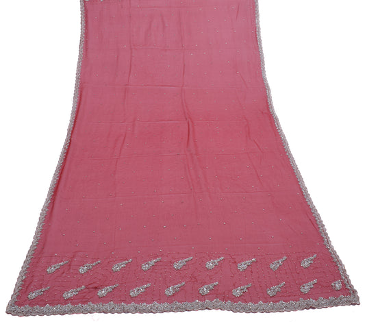 Sushila Vintage Red Dupatta Blend Georgette Silk Hand Beaded Long Stole Veil