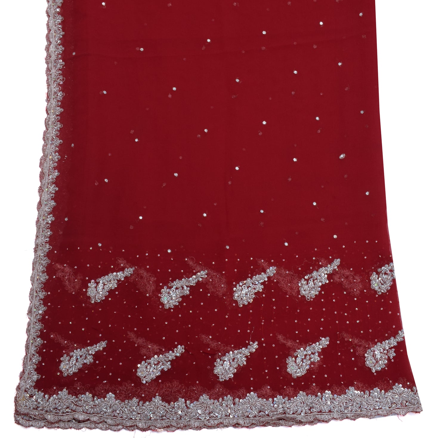 Sushila Vintage Red Dupatta Blend Georgette Silk Hand Beaded Long Stole Veil